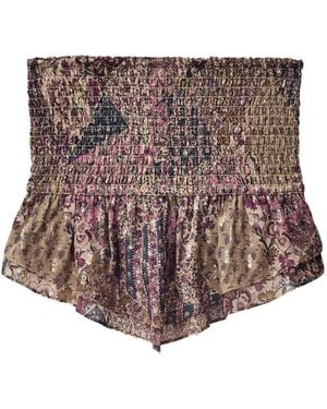 Ba&sh Pretty Shirred Floral-Print Top - Brown
