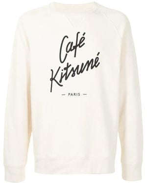 Café Kitsuné Logo Print Crew-Neck Sweatshirt - Brown