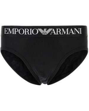 Emporio Armani Logo-Waistband Briefs - Black