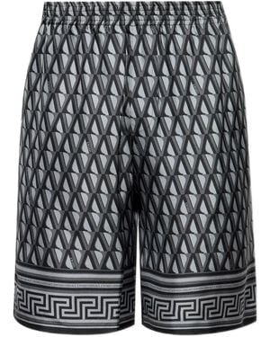 Versace Zijden Shorts Met Greca-Afwerking - Zwart