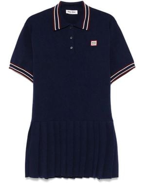 Miu Miu Logo-Patch Mini Dress - Blue