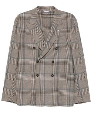 Manuel Ritz Double-Breasted Overcheck Blazer - Gray