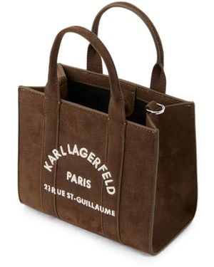 KARL LAGERFELD Mini Rue St-Guillaume Suede Square Tote - Brown