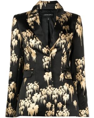 Cynthia Rowley Floral-print Satin-finish Blazer - Black