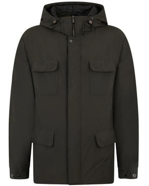 Moorer Hooded Flap-Pocket Jacket - Black