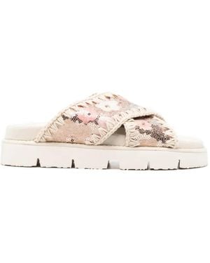 Mou Sequin-Embellished Sandals - Natural
