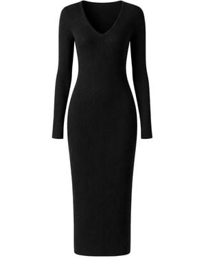 James Perse Ribbed-Knit V-Neck Midi Dress - Black