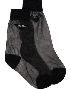 Prada Calzini trasparenti con logo - Nero