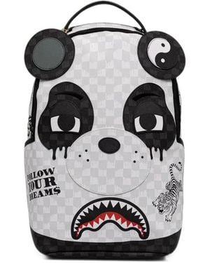 Sprayground Panda-Motif Checkerboard-Print Backpack - Black