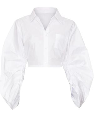 Hevron Raquel Puffed-Sleeve Cropped Shirt - White