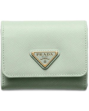 Prada Triangle-Logo Leather Wallet - Green