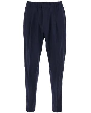 Low Brand Elasticated-Wasit Wool Trousers - Blue