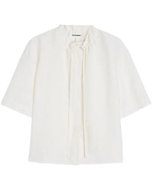 Jil Sander Drawstring Collar Short-Sleeve Blouse - White