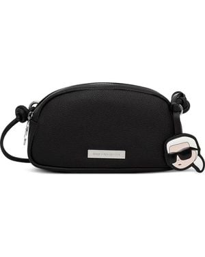 KARL LAGERFELD Logo-Plaque Pebbled-Texture Crossbody Bag - Black