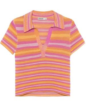 Jonathan Simkhai Knitted Striped Polo Top - Pink