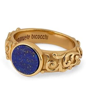 Emanuele Bicocchi Arabesque Engraved Chevalier Ring - Blue