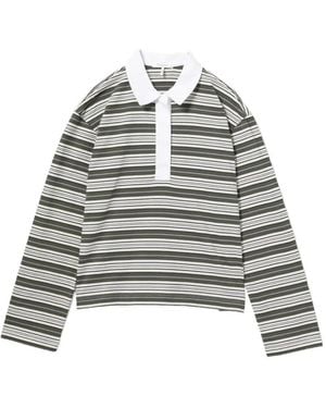 Rag & Bone Striped Long-Sleeve Polo Shirt - Gray