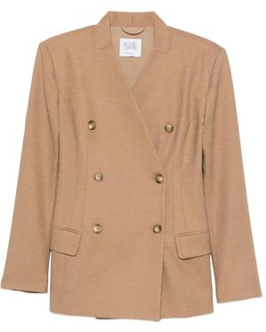 LE SULLY STUDIO Double-Breasted Padded-Shoulder Blazer - Natural