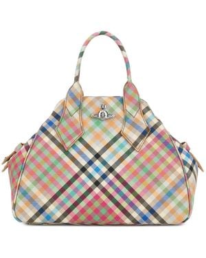 Vivienne Westwood Medium Yasmine Plaid Tote Bag - Natural