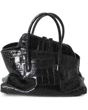The Attico Mini La Passeggiata Crocodile-Effect Leather Tote Bag - Black