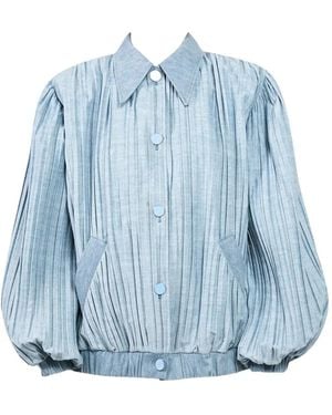 ROWEN ROSE Pleated Denim Jacket - Blue