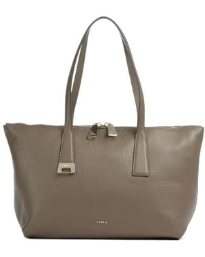 Furla Grained Leather Tote Bag - Gray