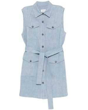 P.A.R.O.S.H. Sleeveless Belted Shirt Dress - Blue