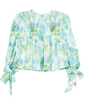 Chloé Floral-Detail Crew Neck Blouse - Blue