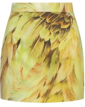 Roberto Cavalli Reißverschluss-Rock mit Feder-Print - Gelb