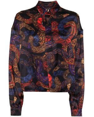 Just Cavalli Apocalypse Snake-Print Button-Up Shirt - Black