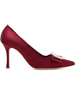 Manolo Blahnik Mayjou Crystal-Buckle Court Shoes - Red