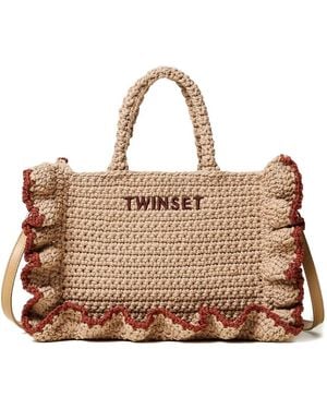 Twinset Ruffled-Trim Tote Bag - Brown