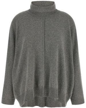Alberta Ferretti Lace-Trimmed Central-Stitching Jumper - Grey