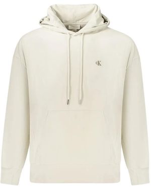 Calvin Klein Logo-Embroidered Drawstring Hoodie - White