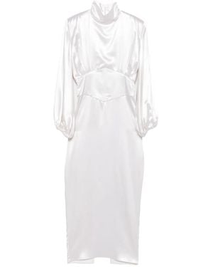 Vestiaire d'un Oiseau Libre All About Eve Midi-Jurk Met Pofmouwen En Hoge Hals - Wit