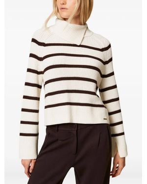 Twinset Asymmetrischer Pullover Mit Streifen - Weiß