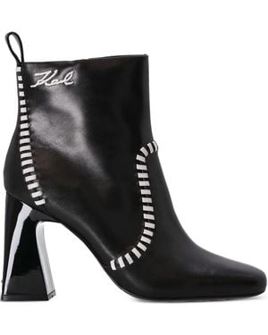KARL LAGERFELD Leather Striped-Detail Boots - Black