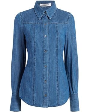 Another Tomorrow Chambray Slim-Cut Shirt - Blue