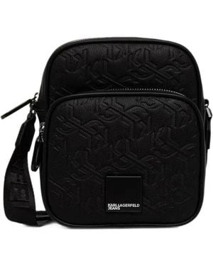 KARL LAGERFELD Monogram-Embossed Messenger Bag - Black