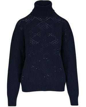 Kiton Open-Work Roll-Neck Sweater - Blue