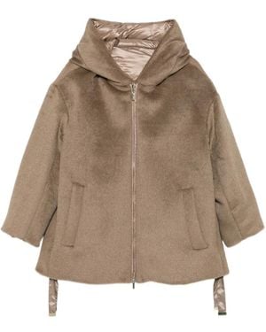 Max Mara Cappotto Con Zip E Cappuccio - Neutro