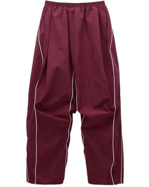 Pushbutton Pleated Piped Track Pants - Red