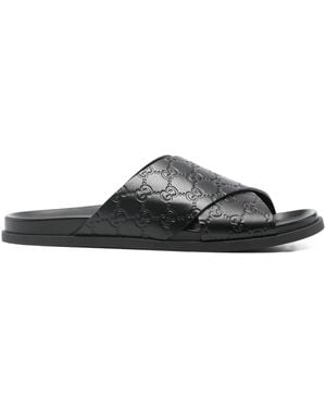 Gucci Interlocking-G Criss-Cross Flat Sandals - Black