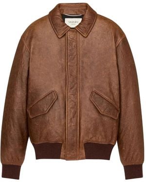Saint Laurent Leather Bomber Jacket - Brown