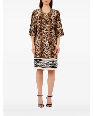 Liu Jo Animal-Print Lace-Up Mini Dress - Natural