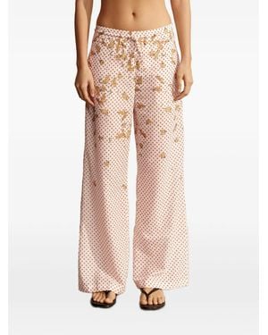 Donde Esteban Bird-Print Polka-Dot Trousers - Natural