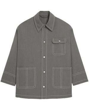 Ami Paris Patch-Pocket Topstitch Worker Jacket - Grey