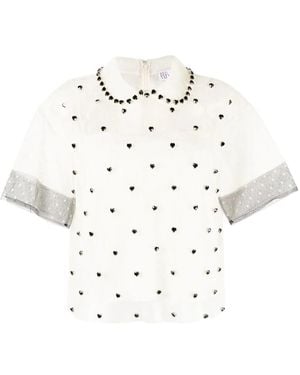 RED Valentino Crystal-Embellished Silk Blouse - White