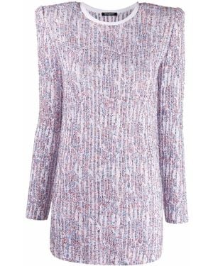 Balmain Sequin-Embellished Long-Sleeve Dress - Purple