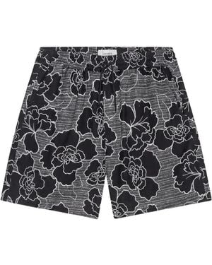 Les Deux Charlie Poppy Floral-Print Drawstring Shorts - Grey